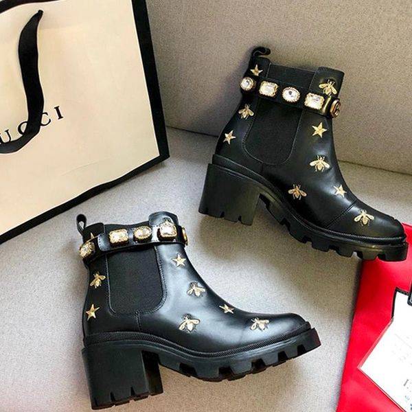 

2020 fashion designer personality womens martin boots,embroidery pattern short boots hook loop womens motorcycle boots size 35-42 00026, Black