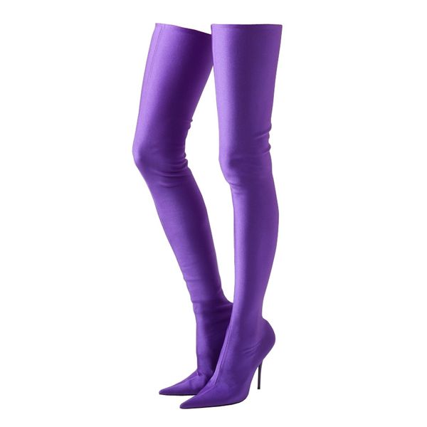

socks boots spring and autumn over the knee elastic boots women's high-heeled shoes thin heeled pointed thin leg new, Black