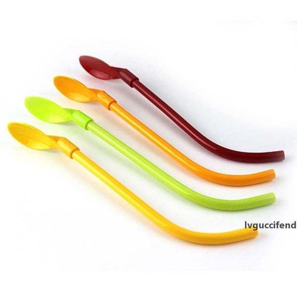 

plastic curved pipe straw spoon candy color smoothie cup milkshake cup stirring spoon household milk tea special dual-use spoon 57