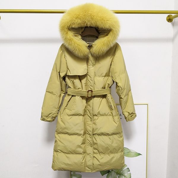 

off-season xia shiwen with fox big fur collar women's long over-knee new white duck live goods down jacket down jacket, Black