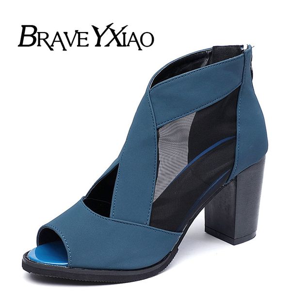 

rome high heel sandals 2020 summer women shoes peep toe fashion brand high heels elegant women's sandals thick heel 7cm yx2844, Black