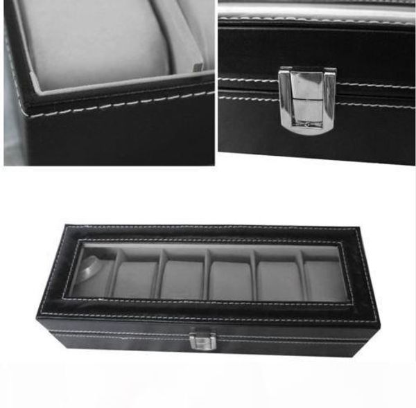 

горячие продажи 6 сетка кожа pu часы коробка для хранения rectangle наручные часы держатель дисплея ювелирных изделий чехол для подарков ll, Black;blue