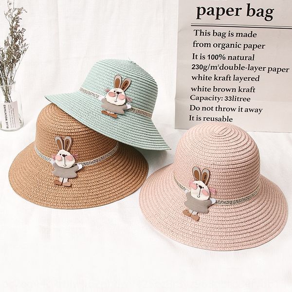 

2020 new korean style women's cartoon rabbit straw straw hat thin breathable outdoor sun hat cute all-match, Yellow