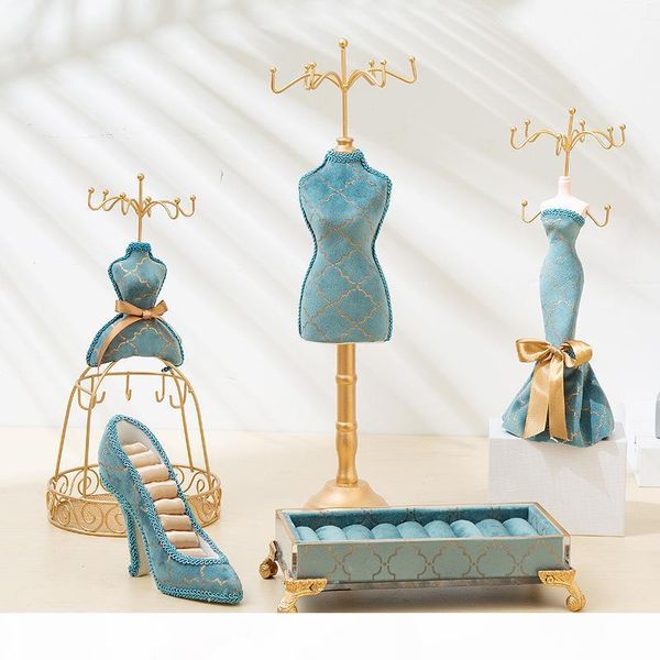 

new retro european mannequin jewelry stand personality peacock blue bronzing jewelry display rack wedding gift window display, Khaki