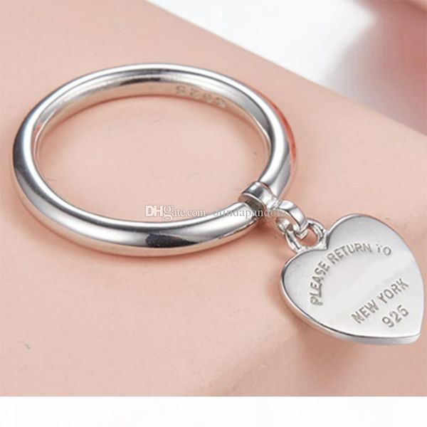 

new logo stamp real 925sterling silver love heart pendant rings tiff for women wedding jewelry anillos female round band t design rings gift