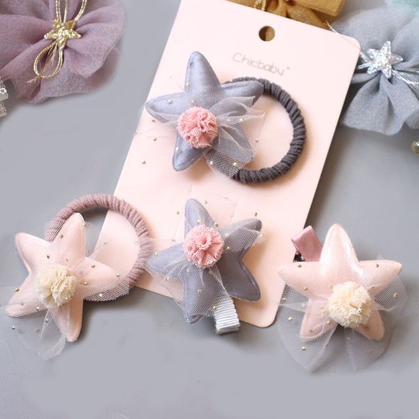 

new children's hair accessories bright star mesh ball hair clip ring girl princess headdress accessories, Slivery;white
