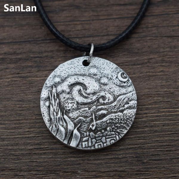 

1pcs sanlan starry night pendant gogh moon pendant necklace original, Silver