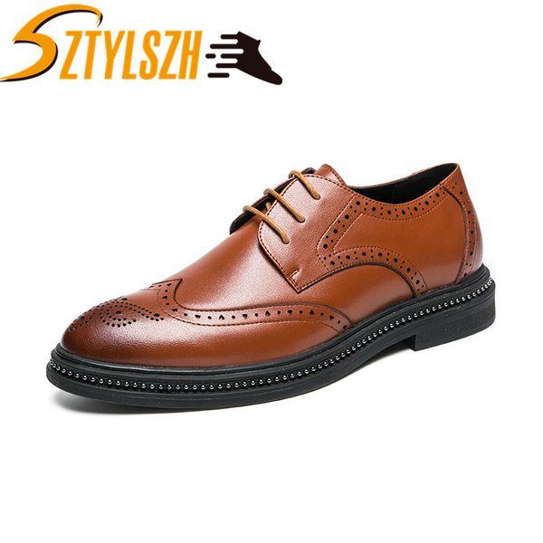 

mens shoes genuine leather carved man casual shoes fashion oxford lace up brogue retro men derby, Black