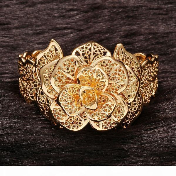 

филигрань цветок манжета браслет 18k желтого золота заполненные женщин способа браслет ювелирных изделий венчания подарков диам 58мм, Black