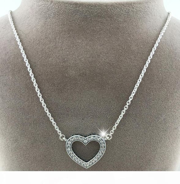 

100% 925 sterling silver chain loving hearts with clear cz necklace fits pandora style jewelry charms and beads