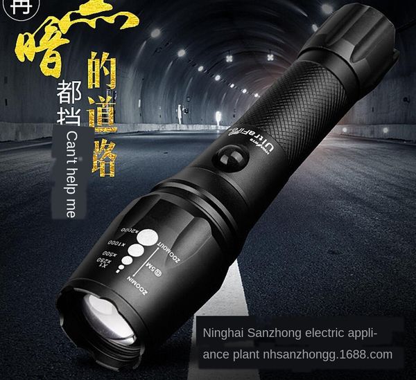 

gift straight outdoor flash strong light flashlight t6 and l2 high power