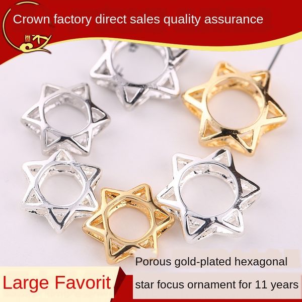 

hexagonal diy beaded earrings hollowed-out pure copper gold plated accessories tube cover diy necklace earrings eardrop beads ring, Silver