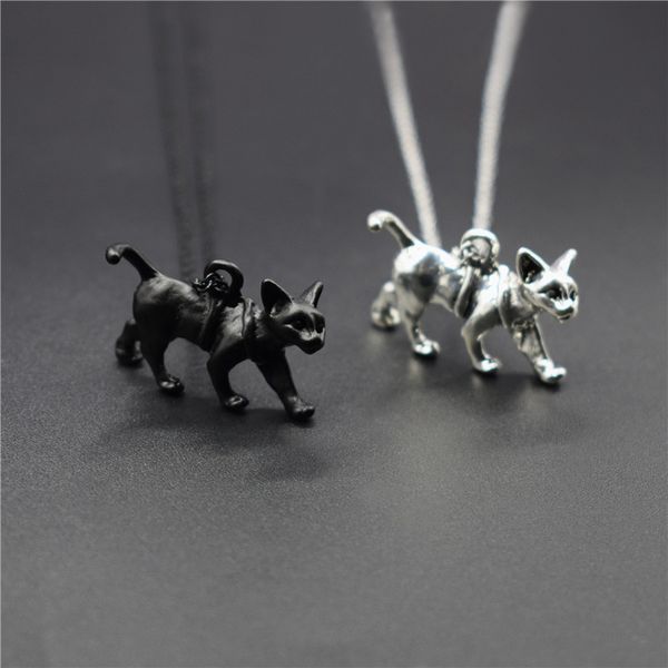 

trendy vintage retro 3d sphynx cat necklace fashion animal cat jewellery pendant necklace women steampunk, Silver