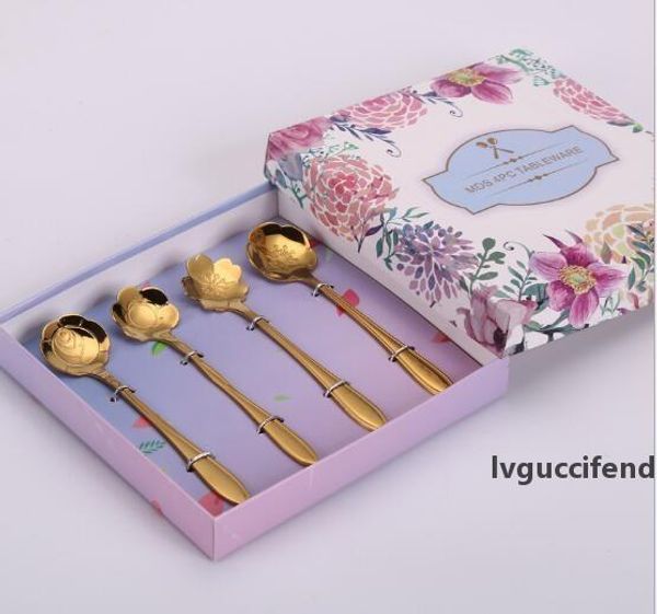 

2019 new stainless steel coffee spoon honey stirring coffee spoon rose petal custom logo flower spoon