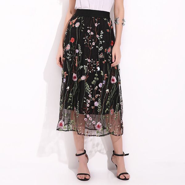 

women skirt summer fashion ladies mesh embroidered waterweed skirt daily party casual 2020 f10, Black