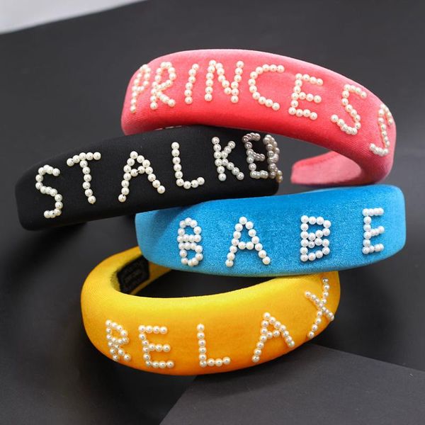 

pearl letter headband new simple fashion wild sponge pearl letter headband dance party leisure travel female 728, Golden;silver