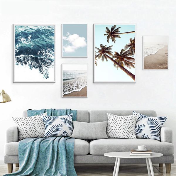 

scandinavian ocean wave canvas poster nature nordic beach landscape wall art print painting decorative pictures for living room