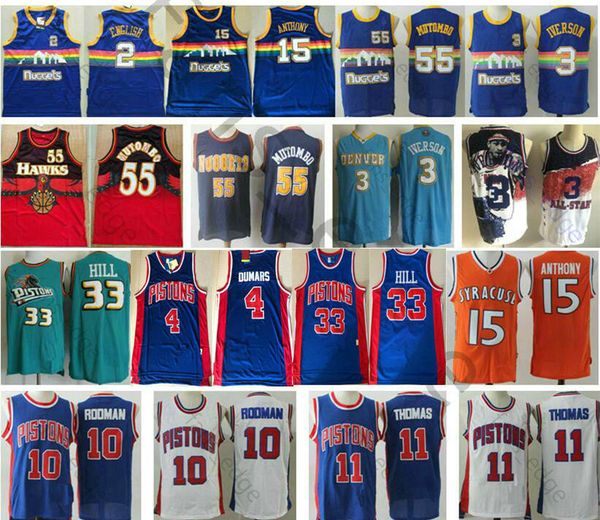 

mens dennis #10 rodman isiah 11 thomas grant 33 hill dikembe 55 mutombo 2 alex english 4 joe dumars spud 4 webb basketball jerseys, Black