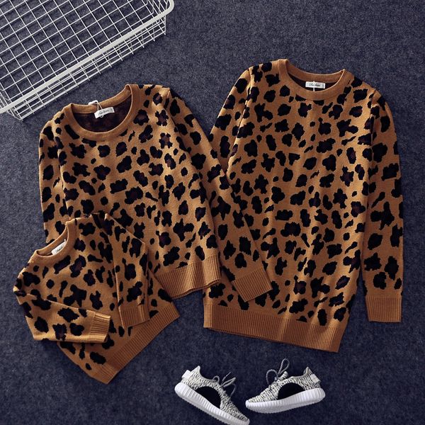 

родитель-ребенок эпикировка family look leopard свитер семья matching одежда мать дочь сын младенец мальчики девочка теплая зима пальто y200, Blue