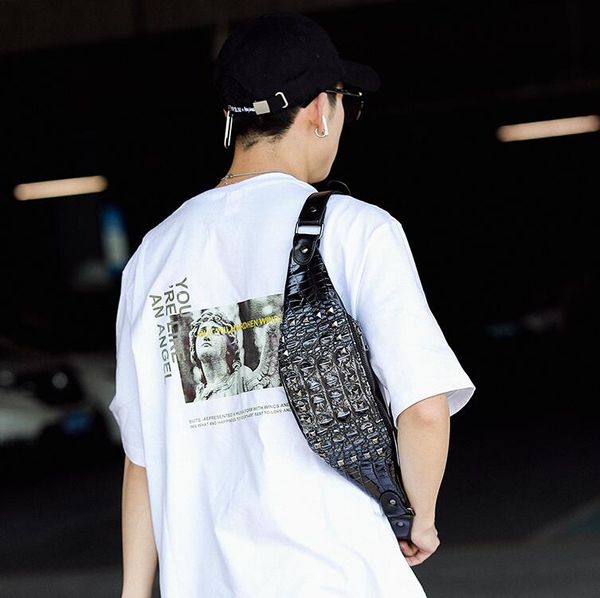 

men handbag crocodile leather chest bag multifunctional rivet outdoor leisure messenger bags personalized crocodiles sports shoulder handbag