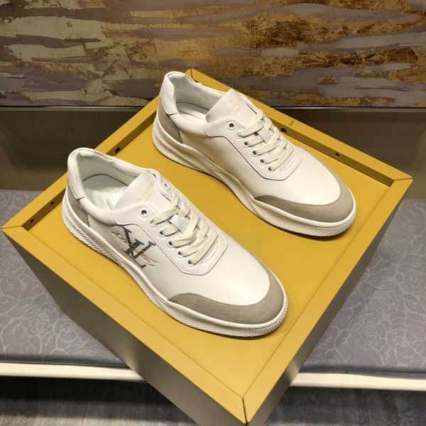 

2020z high-end fashion men's printed letter flat low-casual shoes large size leather breathable outdoor sneakers, size: 38-45, Black