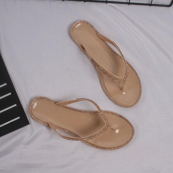 

2020 summer new fashion wear ladies drag flat bottom rhinestone clip toe flip-flops wear-resistant anti-skid female sandals, Black