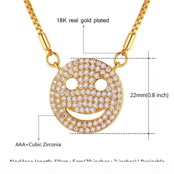 

fancy gold smile pendant necklace 18k real gold plated cubic zirconia jewelry gift for women girls, Silver