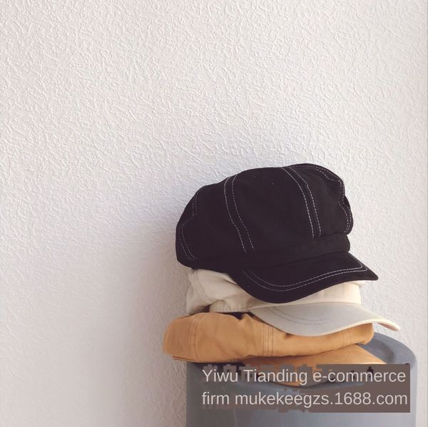 

fabric pure color cotton beret octagonal cloth children's octagonal korean baby beret fashion hat pumpkin hat, Blue;gray
