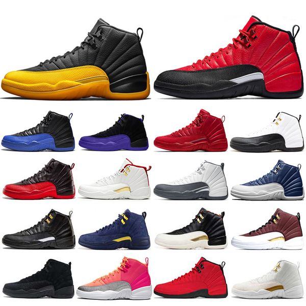 

indigo 12 12s men basketball shoes dark concord university-gold reverse flu game ov white taxi mens sports shoes trainers sneakers size 7-13