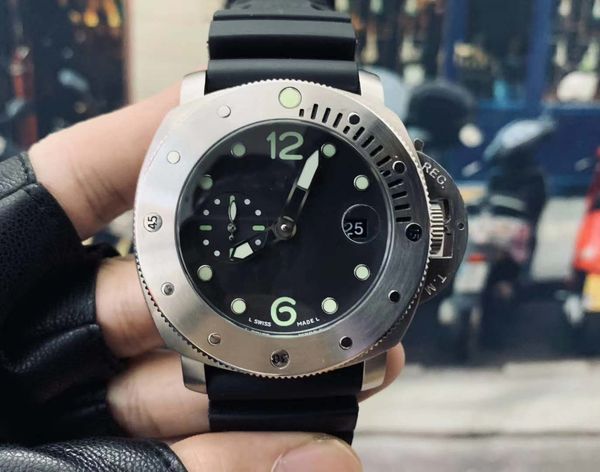 

2020 high-end men's watch automatic mechanical silver case black strap pin buckle 44mm watch 7, Slivery;brown