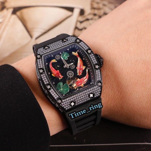 

version rm57-01 skeleton dial black diamond case automatic mechanical movement rm57-01 mens watch black rubber strap designer watches, Slivery;brown