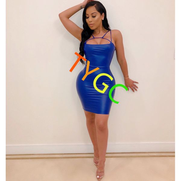 

women's popular sleeveless suspender open back high waist irregular imitation leather dress + short dress + women summer skirt, Black;gray