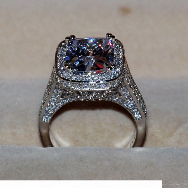 

f размер 5 -11 роскошные ювелирные изделия 8ct большой камень белый сапфир 14kt белое золото заполненные gf сымитированный алмаз обручальное, Slivery;golden