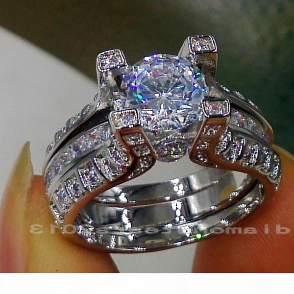 

sz 5 6 7 8 9 10 wholesale retro 10kt white gold filled gf white z gem simulated diamond engagement wedding ring set gift, Silver