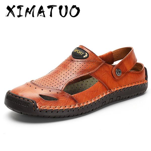 

new male shoes genuine leather men sandals summer shoes beach sandals men fashion outdoor casual hollow slipper size 38-48, Black