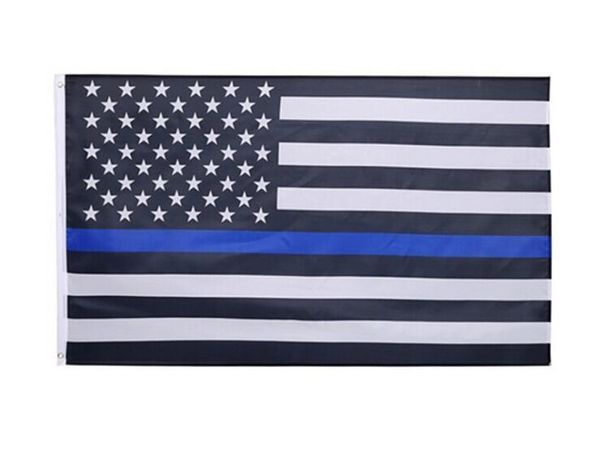 DHL linha azul livre EUA bandeiras de polícia 3x5 pé fino azul linha EUA bandeira preto branco bandeira americana azul com bronze ilhós