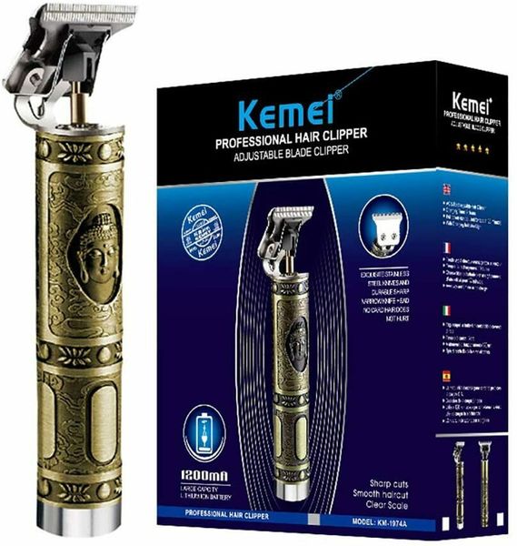 

kemei km-1974a professional hair clippers barber carving crafts buddha retro cordless trimmer usb rechargeable t-blade 0mm zero gapped
