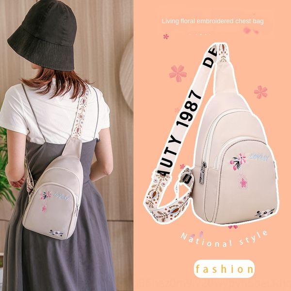 

chest female slanting all-match ins female 2020 new fashion embroidered canvas embroidery mobile phone small running bag canvas bag, White