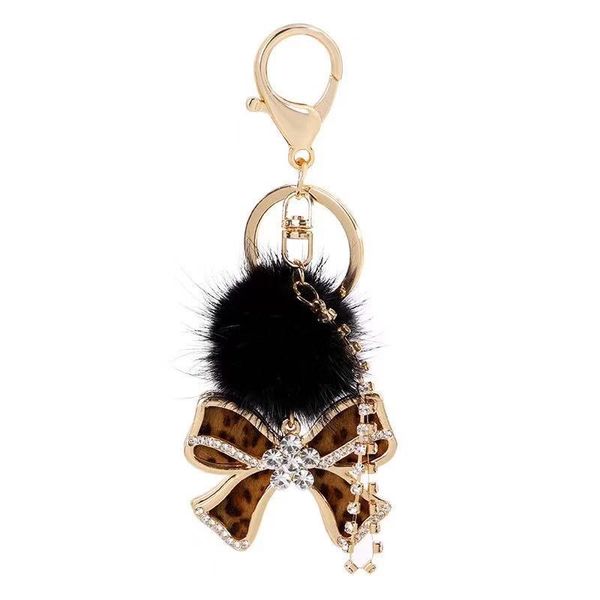 

new creative handmade hair ball bow keyring crystal plush car keychain women's temperament bag pendant accessories charm jewelry, Silver