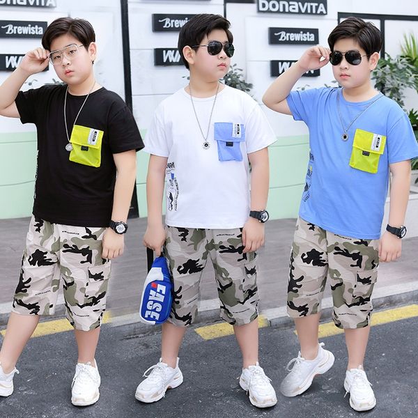 

boys' short-sleeved camouflage suit summer new fat children's large size children's clothing plus fat two-piece clothing suit