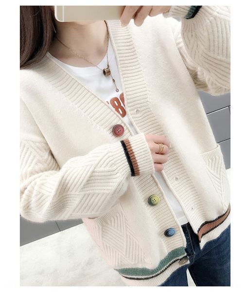 

early autumn new knitwear knitwearkorean-style knitted cardigan coat women's loose all-match women's knitwear coat, White;black
