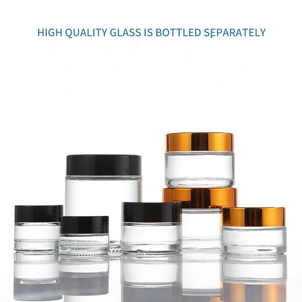 

10g clear glass cream jar with shiny gold aluminum lid,cosmetic jar,packing for sample/eye cream,100g galss bottle