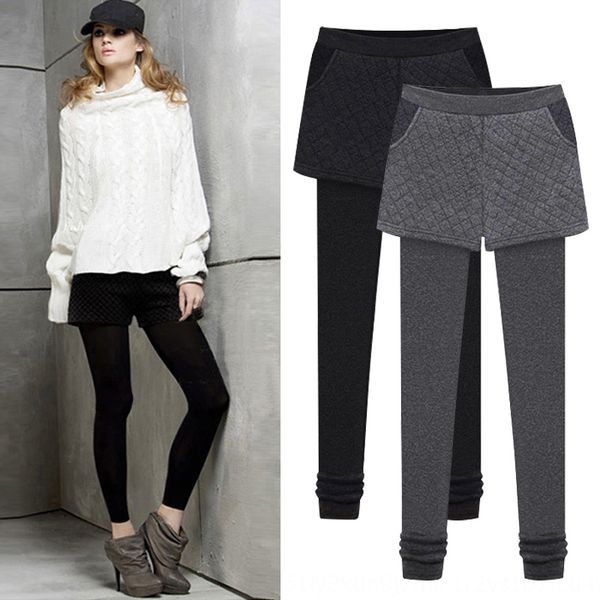 

do8qn new outerwear leggings women's tight coat tight fake two-piece women's pants fat mm large size plus velvet thickened slim sk, Black;white