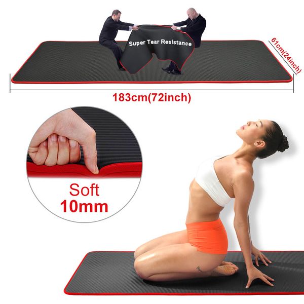 

10мм unisex утолщенные non-slip 183cmx61cm yoga mat для начинающих спорт фитнес пилатес удобный tasteless высокого качества yoga mat