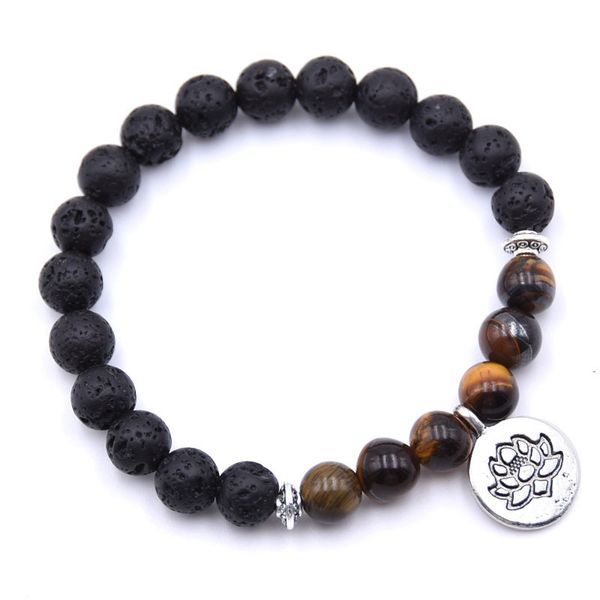 

natural lava rock vajra bodhi bracelet prayer tiger eye beaded men's and women's bracelets lotus jewelry accessories for 2020, Black