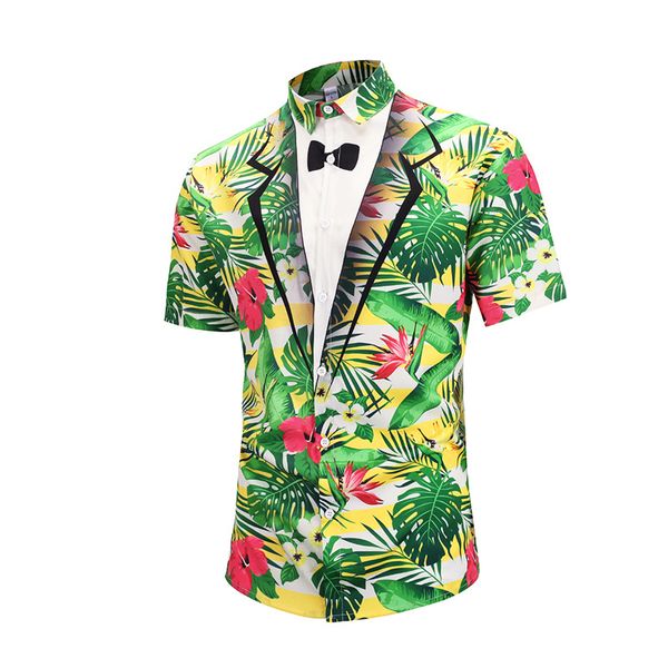 

men's casual shirts fashion floral hawaiian shirt 2021 funny 3d fake two piece short sleeve men holiday vacation camisa hawaiana hombre, White;black