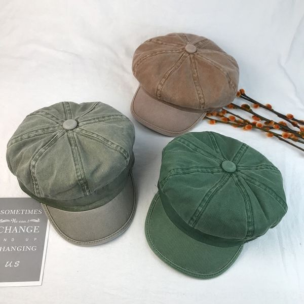 

hrq6e korean style washed men women painter octagonal hat denim octagonal hat men's and women's summer leisure literature and art, Blue;gray