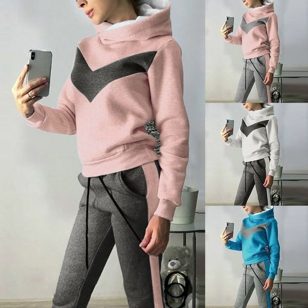 

fashion two piece set womens winter leisure long sleeve patchwork sweatshirt+pants two-piece outfit conjunto feminino#guahao, Gray