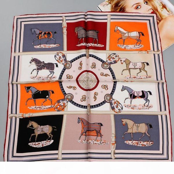 

wholesale horse printed 100% silk twill scarf, women ladies quality hand rolled small square silk scarfs necktie bag scarf 55cm, Blue;gray