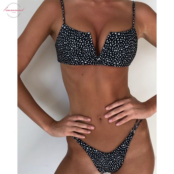 

v bar underwired polka dot bikini 2020 women ribbed swimsuit female push up string swimwear micro bikini set bathing suit, White;black